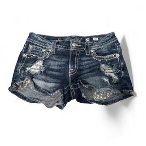 Miss Me mid-rise distressed denim shorts size 29 waist embellished pockets